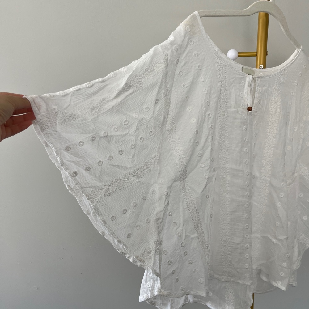 Sonoma White Embroidered Floral Cotton Flutter Short Sleeve Tunic Blouse XL - Picture 2 of 4